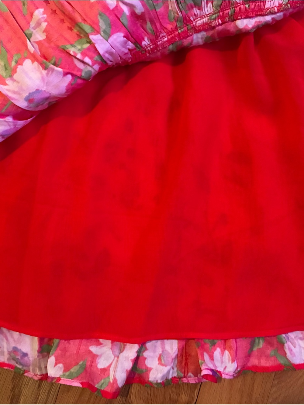LoveShackFancy Red Floral Ruffle Mini Skirt - Picture 4 of 5